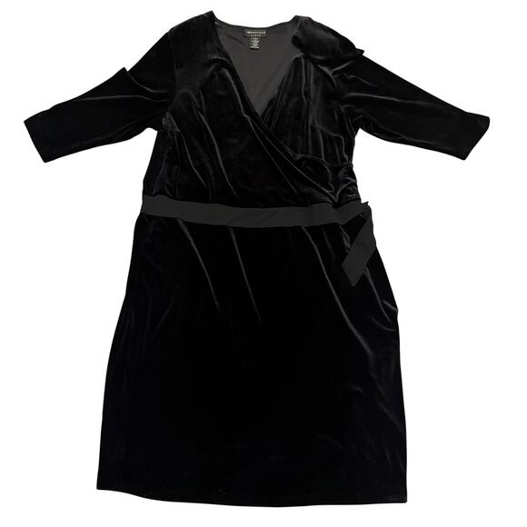 Black Velvet 3/4 Sleeve Wrap V Neck Midi Dress 20W Whimsigoth Holiday Party Glam - Picture 2 of 7